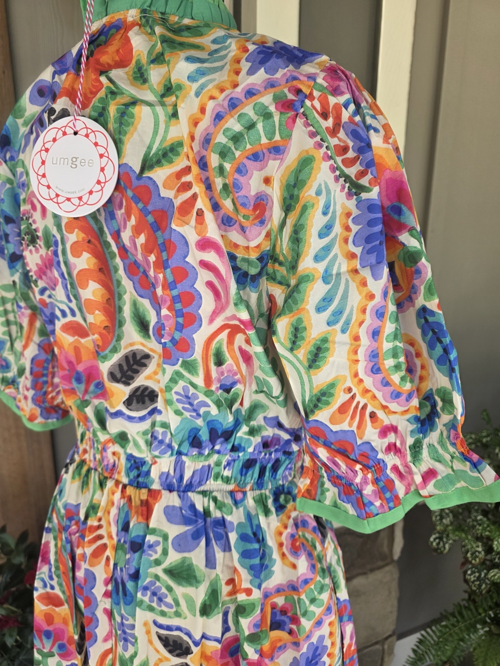 Umgee Multicolor Floral Midi Dress with Green Trim-NWT - Picture 7 of 9